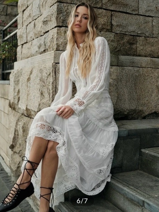 Commense Dresses & Skirts - Commense White Crochet Lace Maxi set Long Sleeves